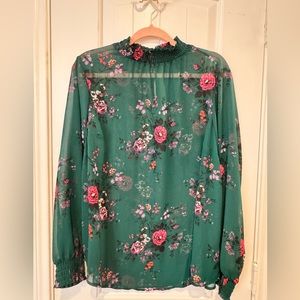 Green floral sheer top